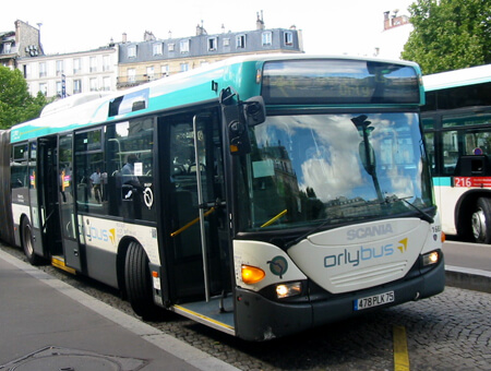 Orlybus at bus stop in front of Orly passenger terminal