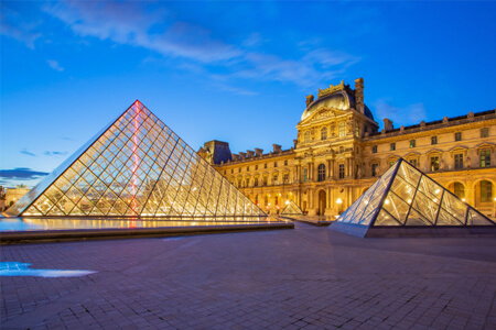 The iconic pyramid of the Louvre Museum