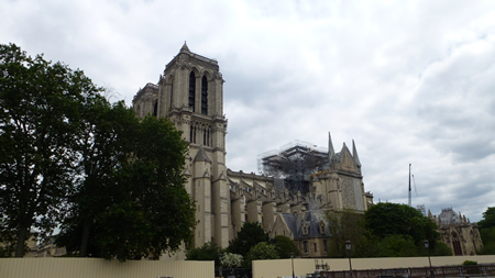 Notre Dame Cathedral with scaffolding after fire, Paris